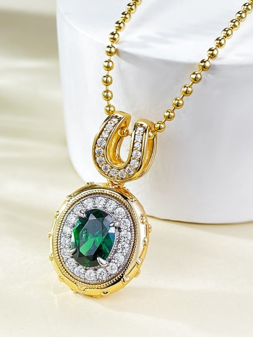 N406 Emerald Pendant 925 Sterling Silver Cubic Zirconia Geometric Luxury Necklace