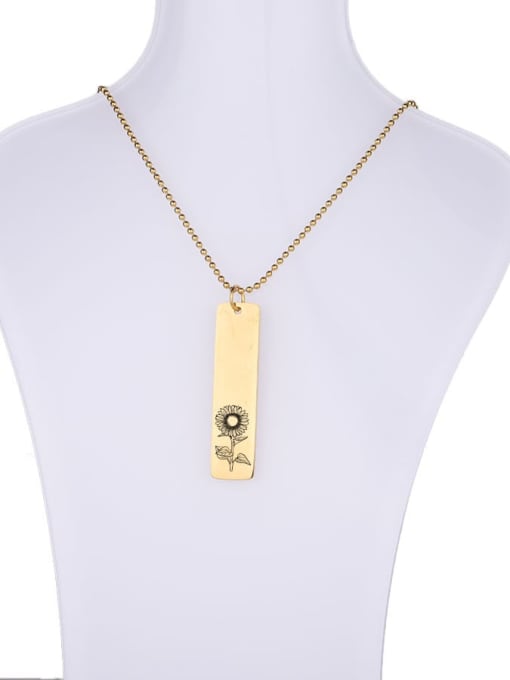 Gold 263 Stainless steel Rectangle Flowers Minimalist Necklace