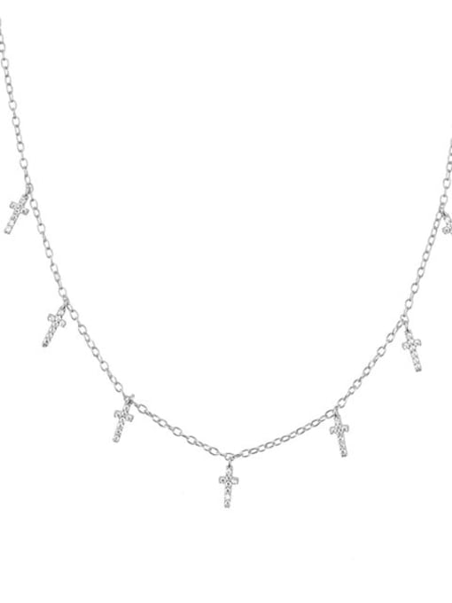 White gold and white stone 925 Sterling Silver Cubic Zirconia Cross Minimalist Necklace