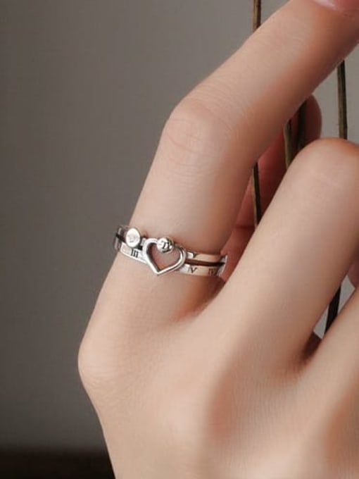 TAIS 925 Sterling Silver Hollow Heart Vintage Stackable Ring 1