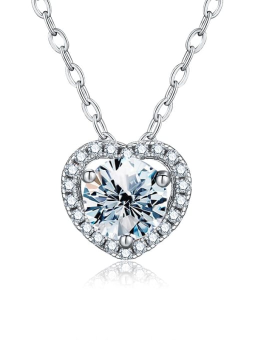 Platinum 925 Sterling Silver Moissanite Heart Dainty Necklace