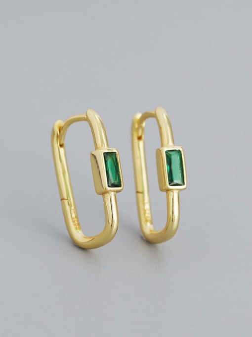 Gold (green stone) 925 Sterling Silver Cubic Zirconia Geometric Minimalist Huggie Earring