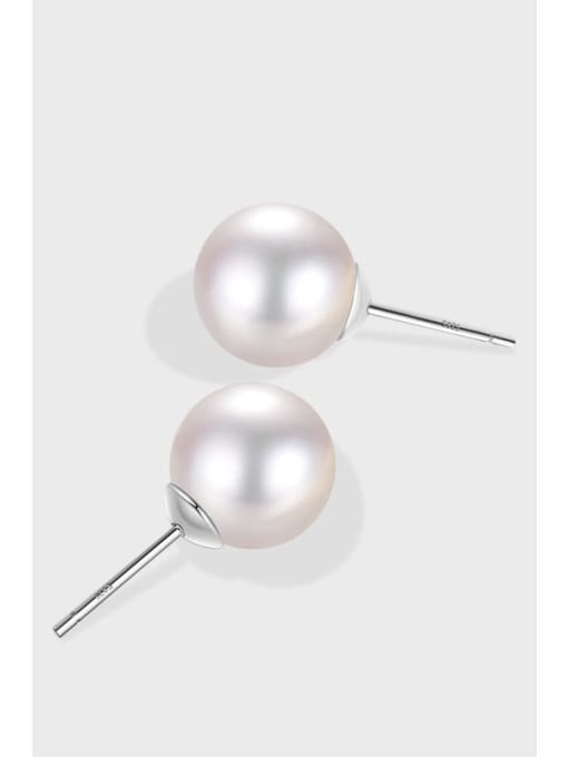 PNJ-Silver 925 Sterling Silver Imitation Pearl Geometric Minimalist Stud Earring