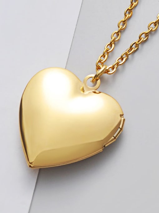 golden Stainless Steel Glossy Peach Heart Love Photo Box Necklace