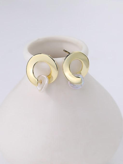 E1755 Gold 925 Sterling Silver Imitation Pearl Geometric Minimalist Stud Earring