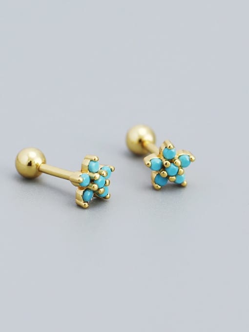 Golden (Turquoise) 925 Sterling Silver Cubic Zirconia Flower Minimalist Stud Earring