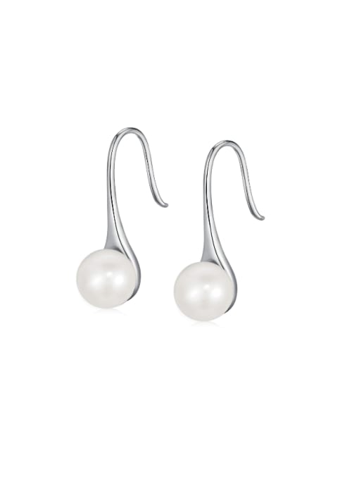 DY110171 S W WH 925 Sterling Silver Imitation Pearl Geometric Minimalist Hook Earring