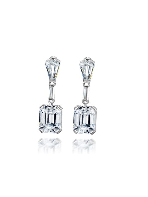 A&T Jewelry 925 Sterling Silver High Carbon Diamond Clear Geometric Dainty Drop Earring 0