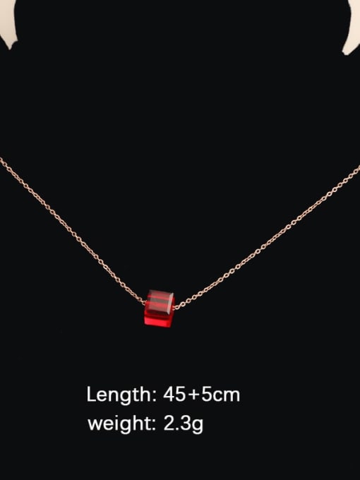 Rose Gold +Red Square Titanium Steel Cubic Zirconia Square Minimalist Necklace