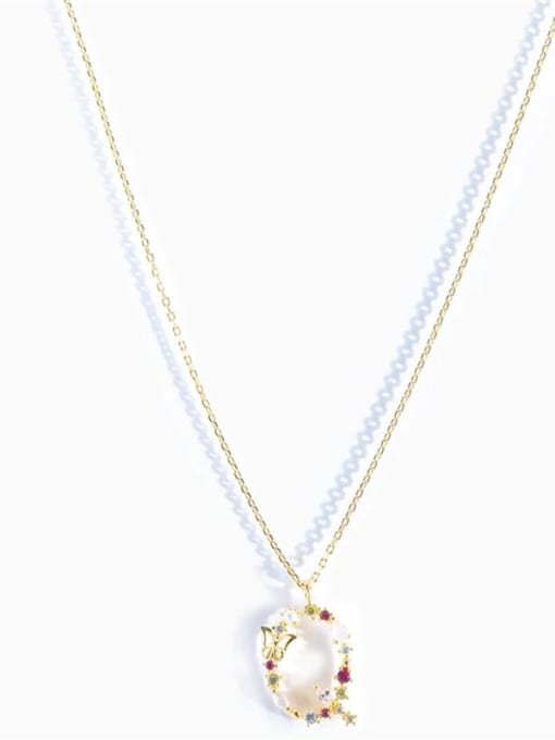 Golden Q 925 Sterling Silver Cubic Zirconia Letter Dainty Necklace