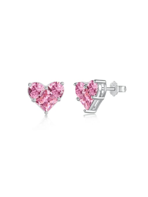 Platinum +Pink DY1D0319 S W PK 925 Sterling Silver Cubic Zirconia Heart Dainty Stud Earring