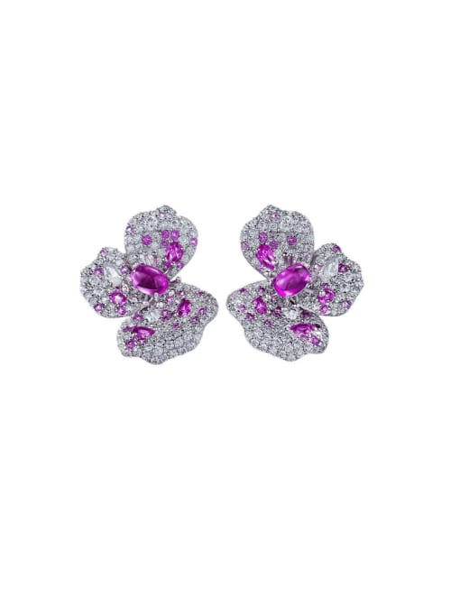 E524 Pink Earrings 925 Sterling Silver Cubic Zirconia Flower Luxury Cluster Earring