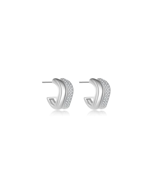 MZ- Silver 925 Sterling Silver Cubic Zirconia Geometric Trend Stud Earring 0