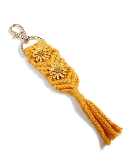 Yellow k68191 Alloy Cotton Rope Tassel Bohemia Hand-Woven Bag Pendant