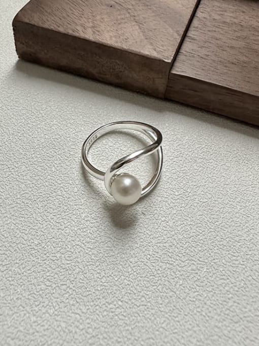 ARTTI 925 Sterling Silver Imitation Pearl Geometric Minimalist Stackable Ring 0
