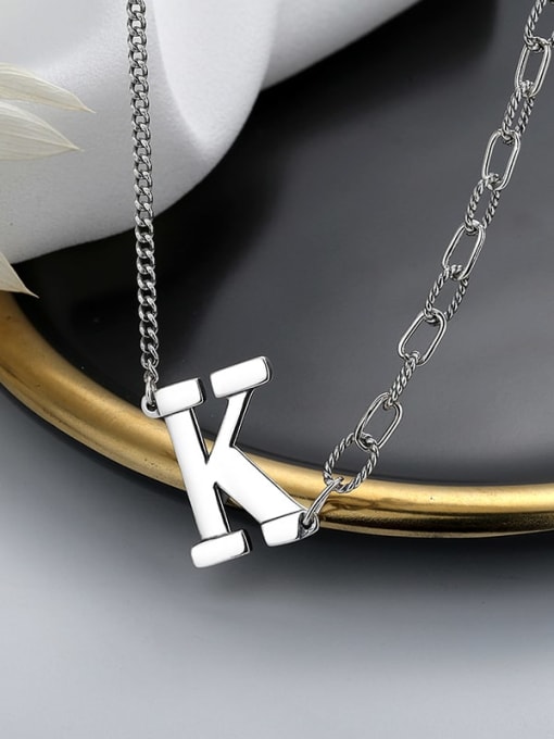 TAIS 925 Sterling Silver Letter K Vintage Asymmetrical  Chain Necklace 3
