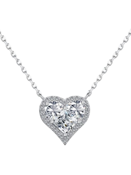 Platinum + white  DY190683 925 Sterling Silver Cubic Zirconia Dainty Heart   Earring and Necklace Set