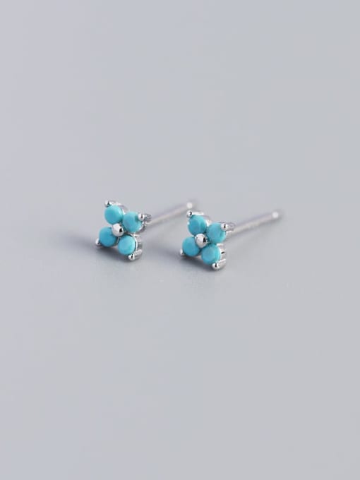 White Gold Turquoise 925 Sterling Silver Cubic Zirconia Flower Dainty Stud Earring