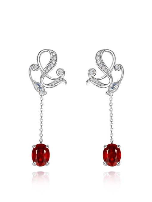 A&T Jewelry 925 Sterling Silver High Carbon Diamond Red Geometric Luxury Drop Earring 0