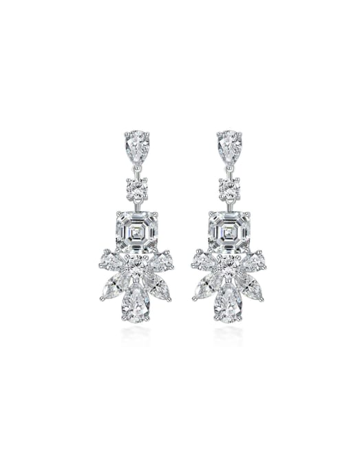 A&T Jewelry 925 Sterling Silver High Carbon Diamond Flower Dainty Drop Earring 0