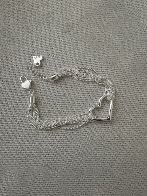 6SL11 Bracelet 925 Sterling Silver Heart Vintage Multi Strand Necklace