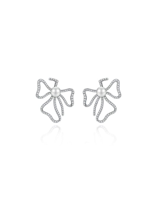 A&T Jewelry 925 Sterling Silver Freshwater Pearl Flower Luxury Stud Earring 0