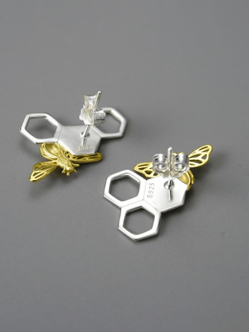 LOLUS 925 Sterling Silver Enamel Bee Artisan Geometric Stud Earring 1