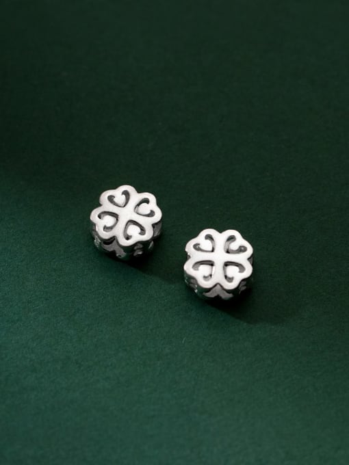FAN S925 plain silver hollow 9mm four-leaf flower spacer beads 0