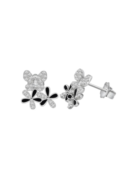 white 925 Sterling Silver Cubic Zirconia Flower Dainty Stud Earring