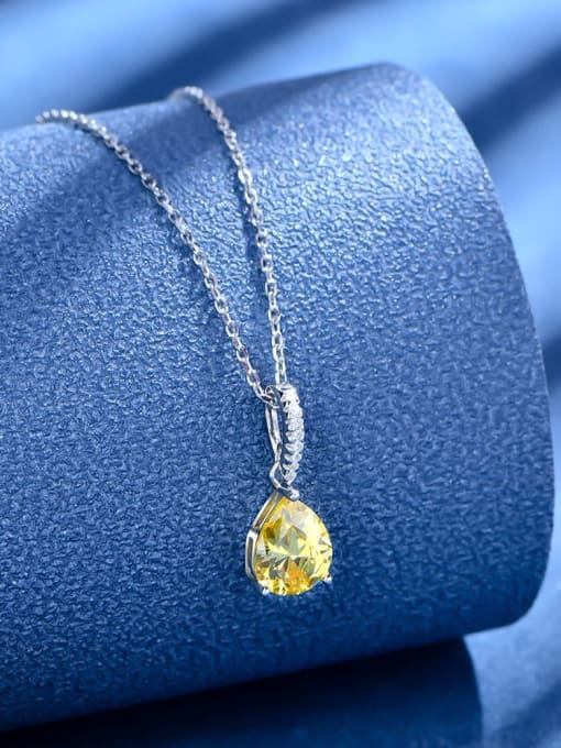 Yellow 925 Sterling Silver Cubic Zirconia Water Drop Minimalist Necklace