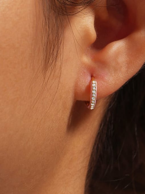 YUANFAN 925 Sterling Silver Cubic Zirconia Enamel Geometric Minimalist Huggie Earring 1