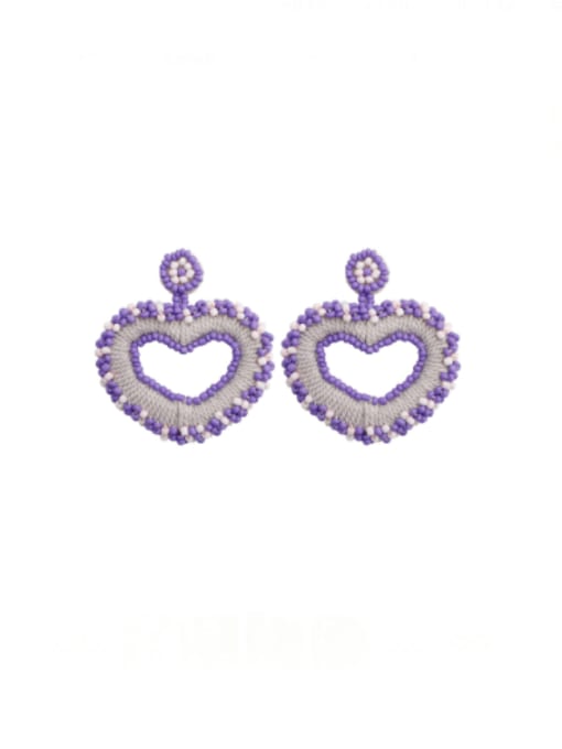 E69053 Purple Alloy MGB beads Multi Color Heart Hip Hop Pure handmade Weave Earring