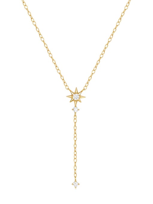 golden 925 Sterling Silver Cubic Zirconia Star  Tassel Minimalist Lariat Necklace