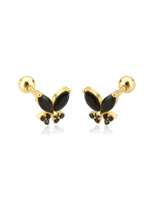 18k gold (Blackstone) 925 Sterling Silver Cubic Zirconia Butterfly Dainty Stud Earring