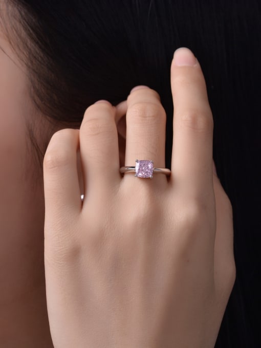 Pink 925 Sterling Silver High Carbon Diamond Geometric Luxury Ring