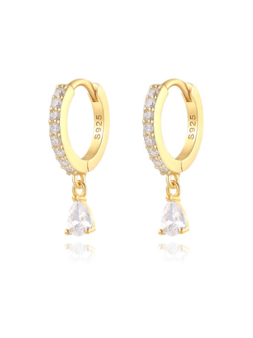 Golden white diamond 925 Sterling Silver Cubic Zirconia Geometric Dainty Huggie Earring