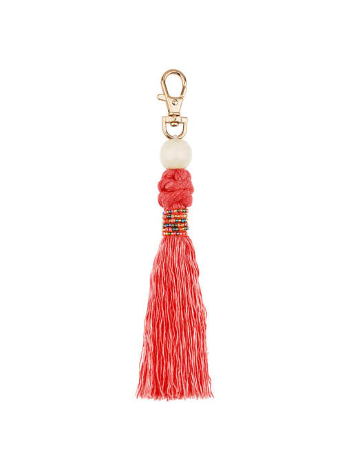 K68152 red Alloy Bead Cotton Rope Tassel Artisan Hand-Woven Bag Pendant