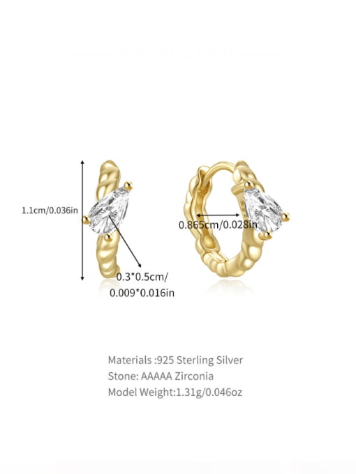 YUANFAN Brass Cubic Zirconia Geometric Minimalist Huggie Earring 3