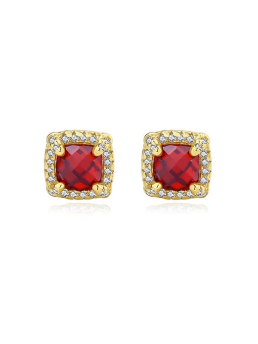 F4194 Pomegranate Red 925 Sterling Silver Cubic Zirconia Square Dainty Stud Earring