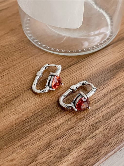 red 925 Sterling Silver Cubic Zirconia Heart Vintage Stud Earring