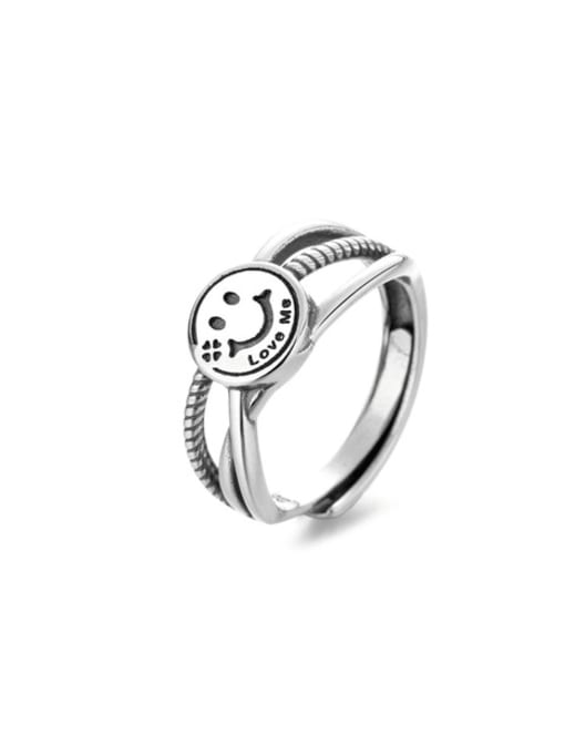 B021j about 3.2g 925 Sterling Silver Smiley Vintage Stackable Ring
