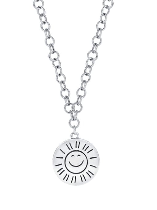 001L approximately 8.1g 925 Sterling Silver Irregular Vintage Sun Round Pendant Necklace