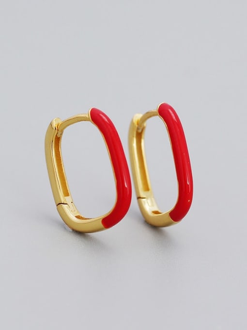 Gold (red) 925 Sterling Silver Enamel Geometric Vintage Stud Earring