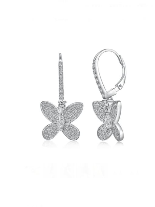 DY110198 S W WH 925 Sterling Silver Cubic Zirconia Butterfly Dainty Huggie Earring