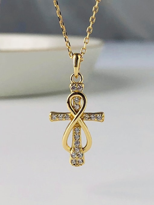 A2018 Cross Gold Necklace 925 Sterling Silver Cubic Zirconia Cross Vintage Necklace