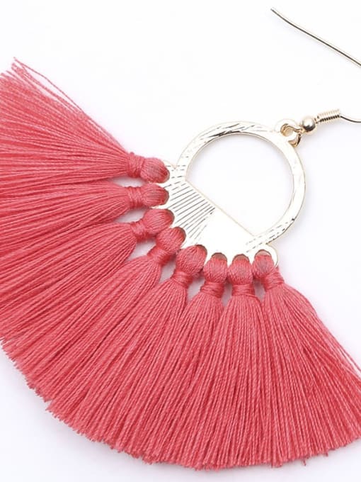 E68053 pink single Alloy Cotton Tassel Bohemia Hand-woven  Drop Earring