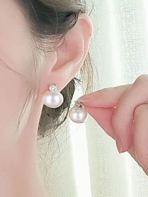 PNJ-Silver 925 Sterling Silver Imitation Pearl Geometric Dainty Drop Earring 1