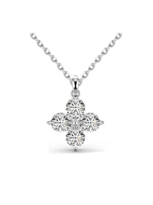 DY190718 S W WH 925 Sterling Silver Cubic Zirconia Clover Dainty Necklace