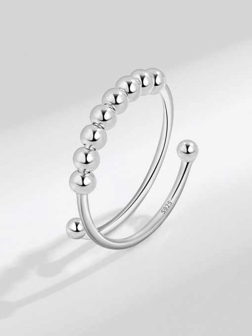 Platinum 925 Sterling Silver Bead Geometric Minimalist Rotate Bead Ring