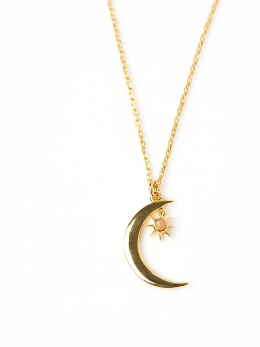Golden Color, Opal Stone 925 Sterling Silver Moon Necklace